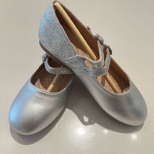 Silver Glitter Ballet Flats Double Strapped for Girls Size 13